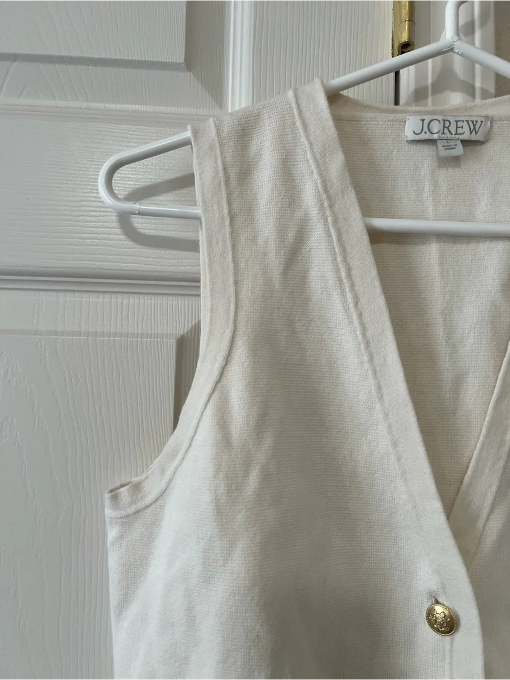 J.Crew Emilie Sweater Vest Ivory Gold Buttons Cotton Size Large BX483